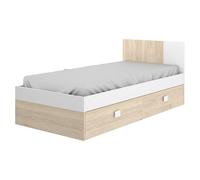Cama Dina (L x An x Al: 196 x 97 x 79 cm, Natural/Blanco, Cajones)