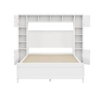 Cama doble 140x200cm - con 4 cajones y cabecero con almacenaje grande - madera maciza - blanco