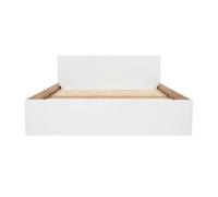 Cama doble 160×200 cm en madera - con 2 cajones y somier - blanco y natural (colchón no incluido)