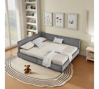 Cama doble de 160*200 cm con tapizado de terciopelo suave y agradable para la piel, estructura de cama esquinera en forma de L, robustas láminas de eucalipto y hierro, fácil de montar, color gris osc