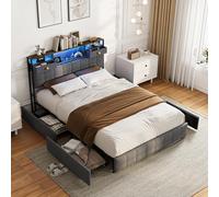 Cama doble de 160 x 200 cm con espacio de almacenamiento, cama tapizada con 4 cajones debajo de la cama, cabecero con estante y 2 cajones, cama juvenil con cajón, marco de cama con somier, terciopelo