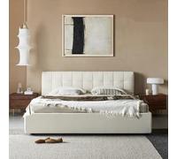 Cama Doble De Cuero Genuino Minimalista Italiana, Estructura De Cama Tapizada En Cuero Sintético, No Requiere Somier, Fácil Montaje, con Cabecera Silenciosa 1800mm*2000mm