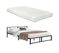 Cama doble de metal meran con colchón de espuma fría - 180 x 200 cm somier acero negro [en.casa]