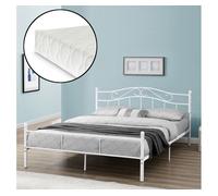 Cama doble (florenz) con cabecero curvado, colchón y somier metal 140 x 200cm - blanco [en.casa]