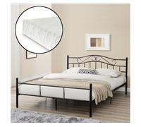 Cama doble (florenz) con cabecero curvado, colchón y somier metal 140 x 200cm - negro [en.casa]