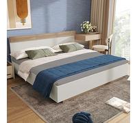 Cama doble flotante de madera con cabecero y somier, 140 x 200 cm (largo x ancho x alto: 205 x 144 x 90,5 cm) en roble Sonoma/blanco - Diseño moderno, construcción estable y fácil montaje (sin colchón