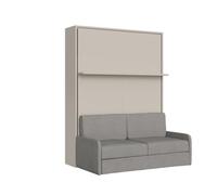 Cama doble francesa abatible de 140 cm con sofá vertical Versia Sofà y estante Argilla