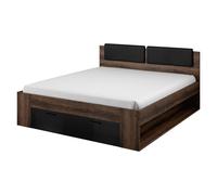 Cama Doble Granada Cama De Dormitorio 140x200cm Roble Monasterio Negro Brillante