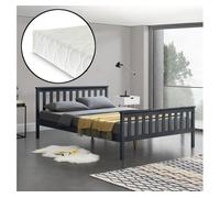Cama doble hellnar de pino - con listones, colchón y reposacabezas 180 x 200 cm - gris oscuro [en.casa]