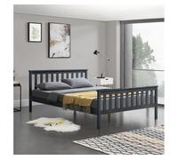 Cama doble hellnar de pino - con listones y reposacabezas 180 x 200 cm - gris oscuro [en.casa]