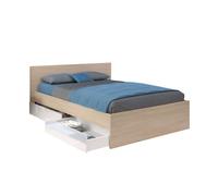Miroytengo Cama Doble John con cajones Color Roble Brooklyn y Blanco Shiny 160x200 cm