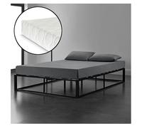 Cama doble kreta con somier y con colchón 140 x 200 cm acero negro [en.casa]