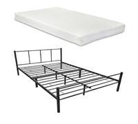 Cama doble laos de metal con colchón de espuma fría 160 x 200cm somier negro mate [en.casa]