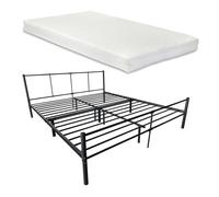 Cama doble laos de metal con colchón de espuma fría 180 x 200cm somier negro mate [en.casa]