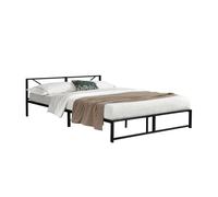 Cama doble meran con somier y reposacabezas acero 180 x 200 cm - negro [en.casa]