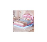 Cama doble - MUVOE - Rosas Couronne - 140 x 200 cm - Cuero PU - Iluminación LED