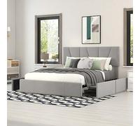 Cama doble para adultos tapizada con cuatro cajones a ambos lados cabecero ajustable cabecero tapizado sin colchón (gris+140 x 200)