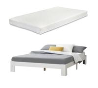 Cama doble raisio con somier colchón capacidad máx 200kg pino 160 x 200 cm - blanco mate [en.casa]