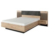 Cama Doble Tally 160x200cm Artisan Roble Antracita Con Mesas De Noche
