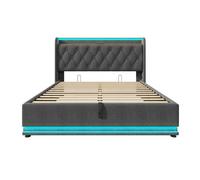 Cama doble tapizada 160*200 - led 360 surround, hidráulica, cabecero con carga usb tipo-c (con colchón) - gris