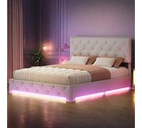 Cama Doble tapizada 160x200 con LED y somier, canapé con cabecero tapizado Ajustable, Camas tapizadas con canapé para Adultos y Adolescentes