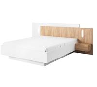 Cama Doble Trieste 160x200cm Blanca Dorada Roble Artesanal Con Somier