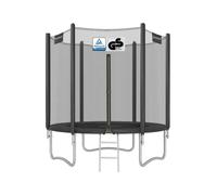 SONGMICS Cama Elástica, 183 cm, Trampolín para Niños con Red, Cojín de Seguridad, Escalera, Mástil Recto de 180 cm de Altura, Marco de Acero, Negro STR061BZ01