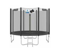 SONGMICS Cama Elástica, 305 cm, Trampolín para Niños con Red, Cojín de Seguridad, Escalera, Mástil Recto de 180 cm de Altura, Marco de Acero, Negro STR101BZ01