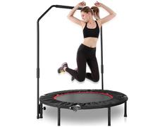 Cama elástica plegable para fitness, carga máxima de 400 libras, pasamanos ajustable de 5 niveles, rebote para interiores y exteriores, 50 pulgadas