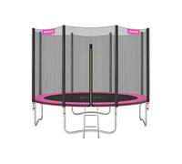 SONGMICS Cama Elástica, 366 cm, Trampolín para Niños con Red, Cojín de Seguridad, Escalera, Mástil Recto de 180 cm de Altura, Marco de Acero, Rosa STR121P01