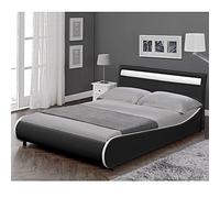 Cama Elegante tapizada en Piel sintética - con Sistema de iluminación LED - 140x200cm (Negro)