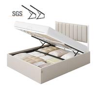 VASAGLE Estructura de Cama, 140 x 200 cm, Cama Elevable, 2 Personas, con Almacenaje, Cabecero, Sistema Hidráulico, Moderno y Minimalista, Fácil Montaje, Beige Capuchino RMB614LH01