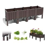 Cama elevada de jardín con patas, maceta elevada de plástico para exteriores, maceta de pie para verduras, hierbas, flores con agujeros de drenaje y enrejado, perfecta para patio, balcón y terraza