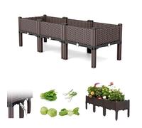 Cama elevada de jardín con patas, maceta elevada de plástico para exteriores, maceta de pie para verduras, hierbas, flores con agujeros de drenaje y enrejado, perfecta para patio, balcón y terraza