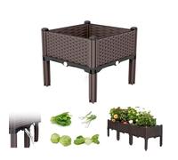 Cama elevada de jardín con patas, maceta elevada de plástico para exteriores, maceta de pie para verduras, hierbas, flores con agujeros de drenaje y enrejado, perfecta para patio, balcón y terraza
