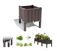 Cama elevada de jardín con patas, maceta elevada de plástico para exteriores, maceta de pie para verduras, hierbas, flores con agujeros de drenaje y enrejado, perfecta para patio, balcón y terraza