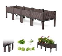 Cama elevada de jardín con patas, maceta elevada de plástico para exteriores, maceta de pie para verduras, hierbas, flores con agujeros de drenaje y enrejado, perfecta para patio, balcón y terraza