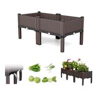 Cama elevada de jardín con patas, maceta elevada de plástico para exteriores, maceta de pie para verduras, hierbas, flores con agujeros de drenaje y enrejado, perfecta para patio, balcón y terraza