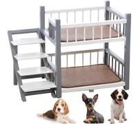 Cama elevada de madera para mascotas con escaleras, sofá de doble capa para perros y gatos, litera extraíble para mascotas pequeñas a grandes