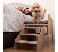 Cama Elevada para Perro y Gato Faunatic, de Madera con Escalera, para Colecho Junto a su Mascota, con Colchón de Espuma Impermeable y Funda, 2 Alturas CoolDreams