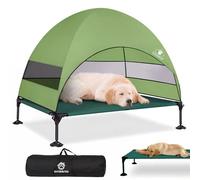 Cama elevada para perros con toldo mejorado, tienda de campaña elevada para perros al aire libre con potentes pies antideslizantes, cuna portátil para mascotas con sombra más grande, cama de