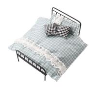 Cama en miniatura de hierro forjado 200 g, escala 1:12 16 x 10 x 9 cm, juego de muebles para el hogar con colchón y edredón para exposición, modelismo y juego creativo
