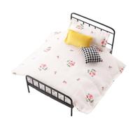 Cama en miniatura de hierro forjado 200 g, escala 1:12 16 x 10 x 9 cm, juego de muebles para el hogar con colchón y edredón para exposición, modelismo y juego creativo