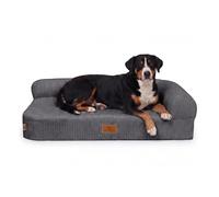 Cama esquinera ortopédica de pana para perros Cortland de Knuffelwuff M-L 85 x 63cm Respaldo derecho Gris