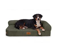 Cama esquinera ortopédica de pana para perros Cortland de Knuffelwuff M-L 85 x 63cm Respaldo derecho Khaki