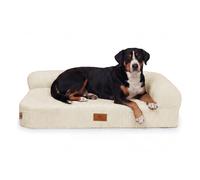 Cama esquinera ortopédica de pana para perros Cortland de Knuffelwuff M-L 85 x 63cm Respaldo derecho Beige