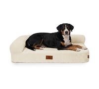 Cama esquinera ortopédica de pana para perros Cortland de Knuffelwuff M-L 85 x 63cm Respaldo izquierdo Beige
