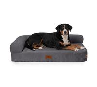 Cama esquinera ortopédica de pana para perros Cortland de Knuffelwuff M-L 85 x 63cm Respaldo izquierdo Gris