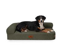 Cama esquinera ortopédica de pana para perros Cortland de Knuffelwuff M-L 85 x 63cm Respaldo izquierdo Khaki