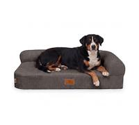 Cama esquinera ortopédica de pana para perros Cortland de Knuffelwuff XL 100 x 70cm Respaldo derecho Gris parduzco